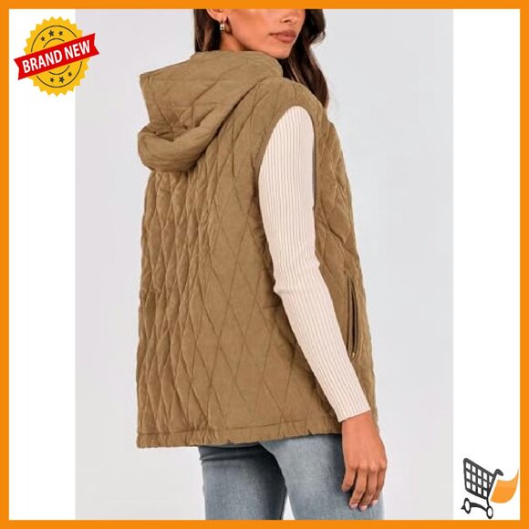 Sleeveless Hooded Zip-Up Puffer Vest, Cotton Padding, Pockets, Oversized Fit - Picture 3 of 8